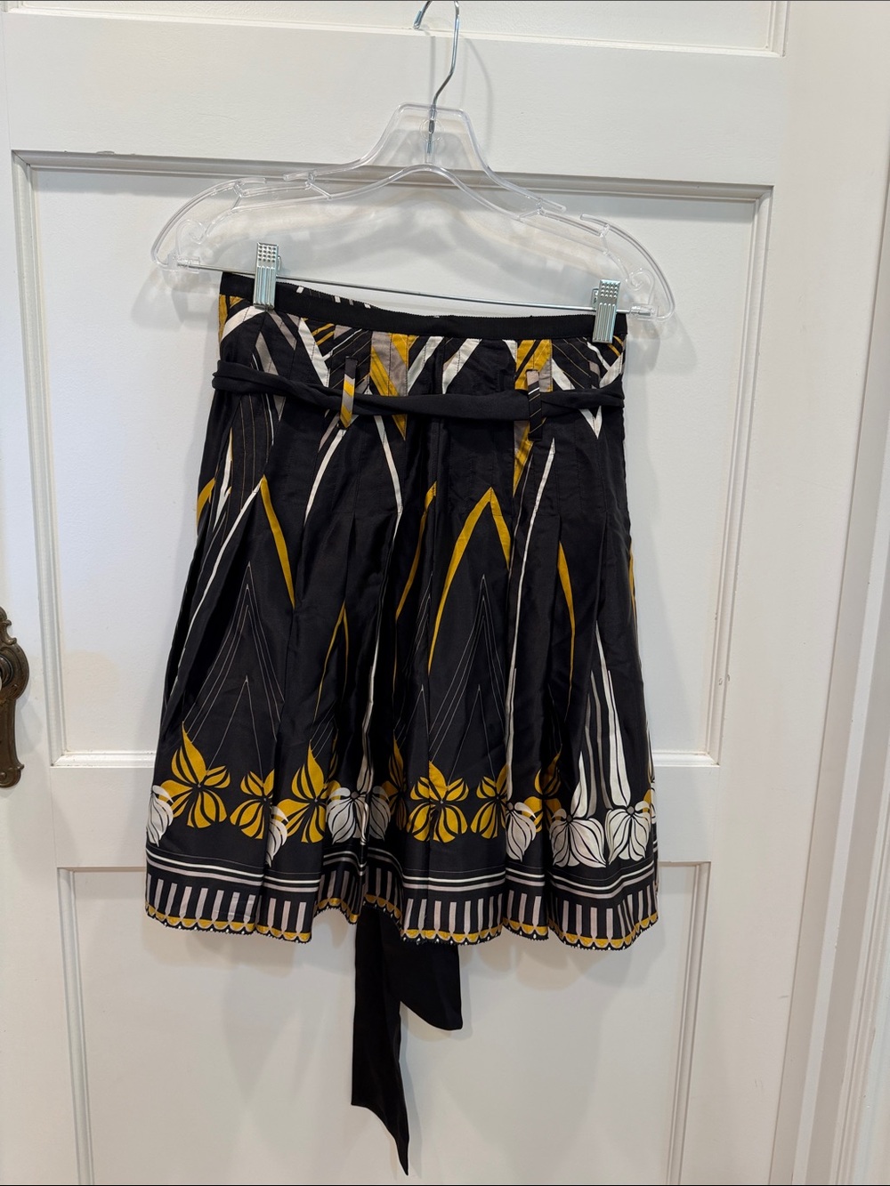 Ted BakerBlack Floral-Print Skater Skirt with Yellow Accents